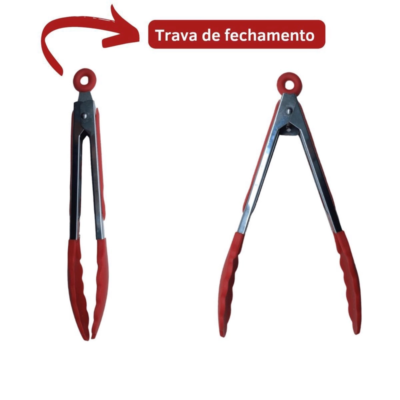 Kit Utensílios de Cozinha 12Pçs - Silicone e Cabo de Madeira - Vermelho / Madeira