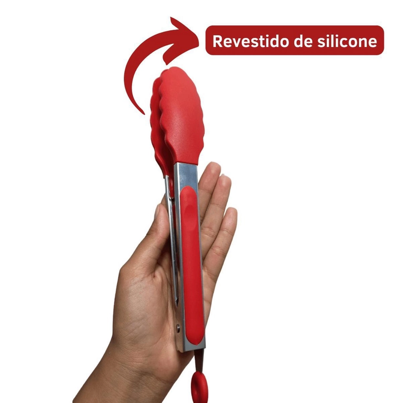 Kit Utensílios de Cozinha 12Pçs - Silicone e Cabo de Madeira - Vermelho / Madeira