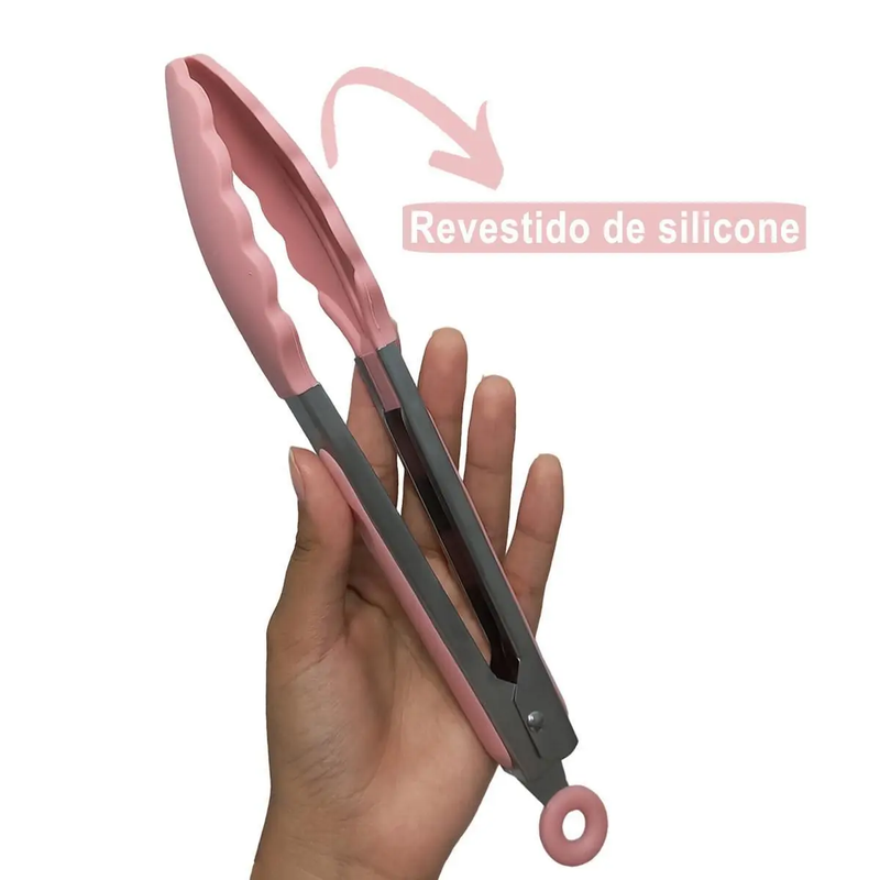 Kit Utensílios de Cozinha 12Pçs - Silicone e Cabo de Madeira - Rosa / Madeira