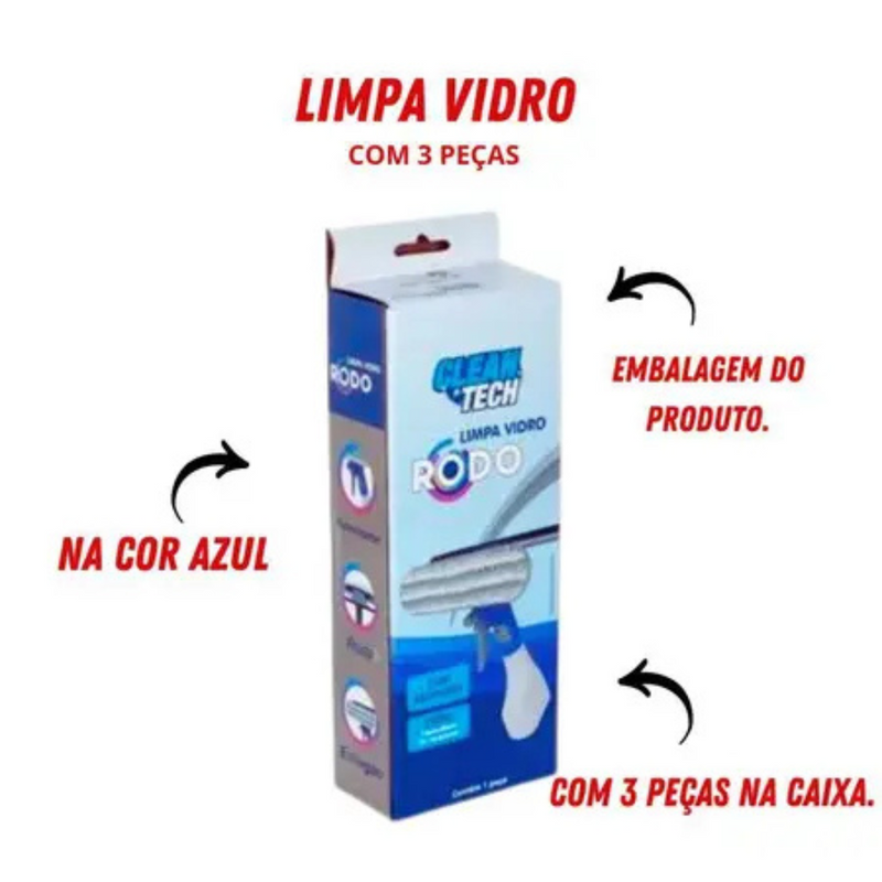 Rodo Limpa Vidro com Recipiente 250ml Clean Tech- Azul