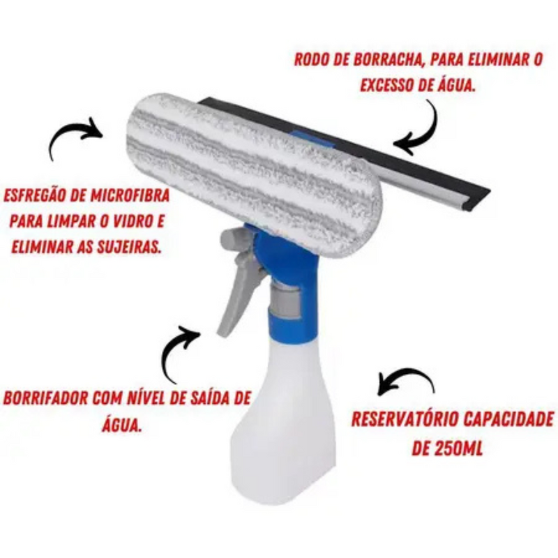 Rodo Limpa Vidro com Recipiente 250ml Clean Tech- Azul