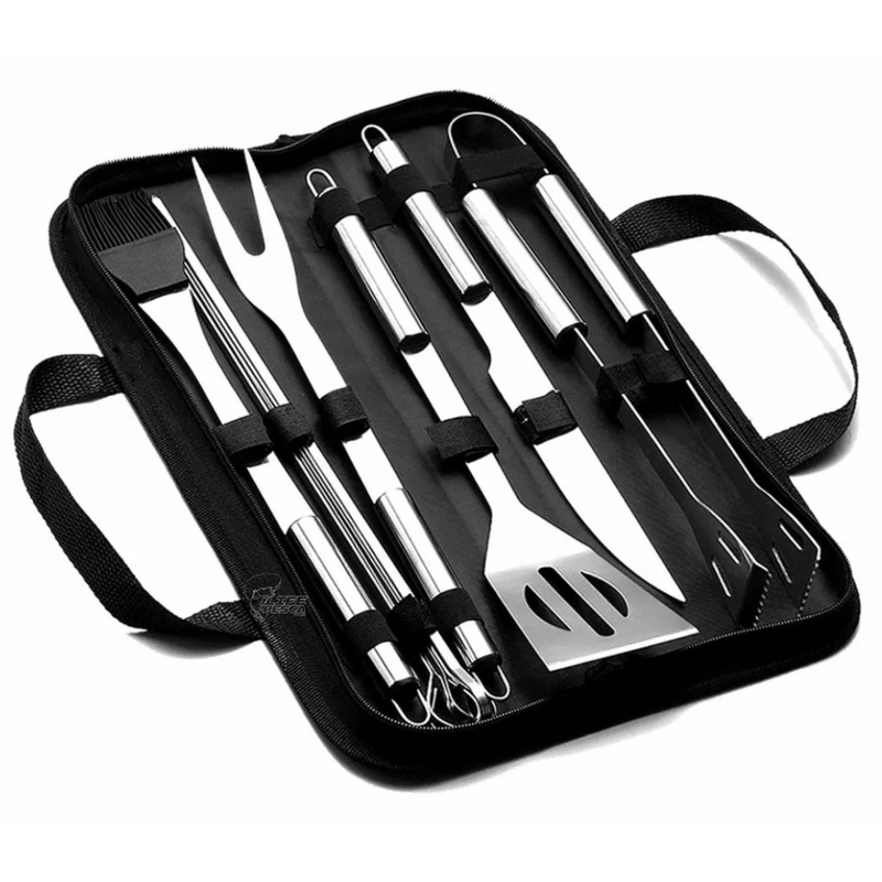 Kit Churrasco De Luxo 9 Peças Inox Profissional C/ Maleta