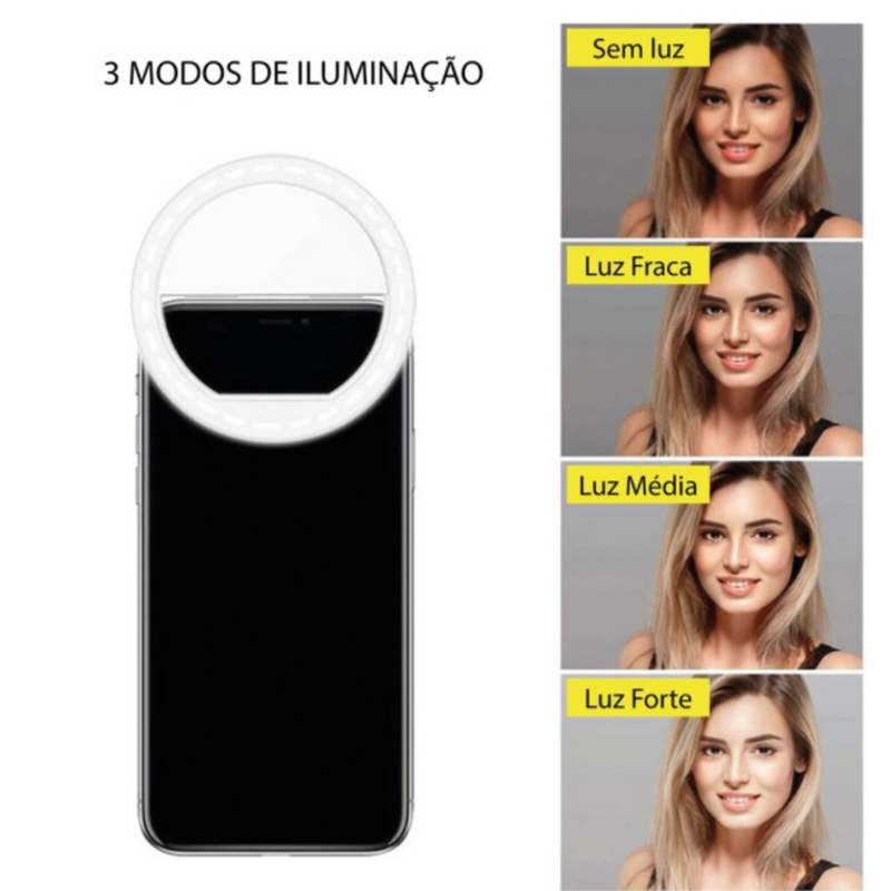 Ring Light Clip Selfie com LED para Celular