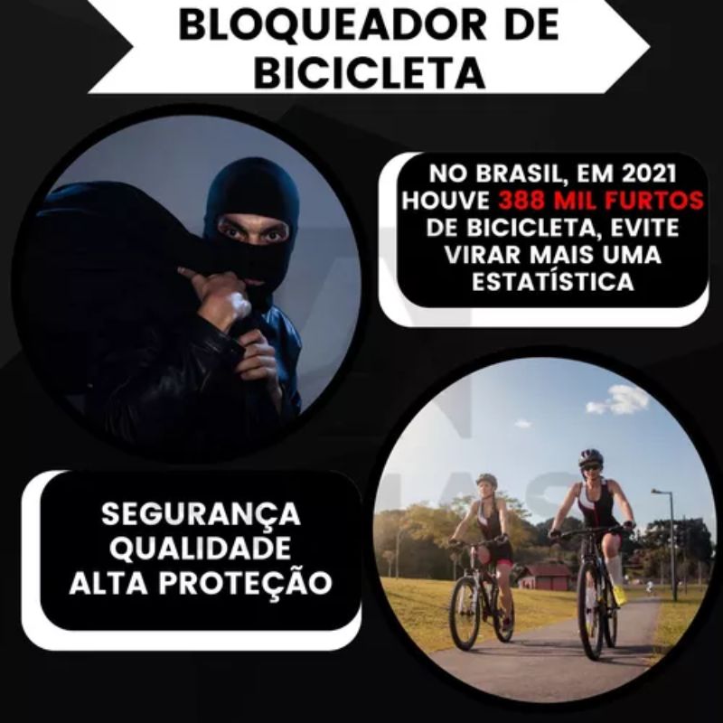 Cadeado Bloqueador Trava de Bicicleta com Chave e Suporte - Cabo de Aço Reforçado