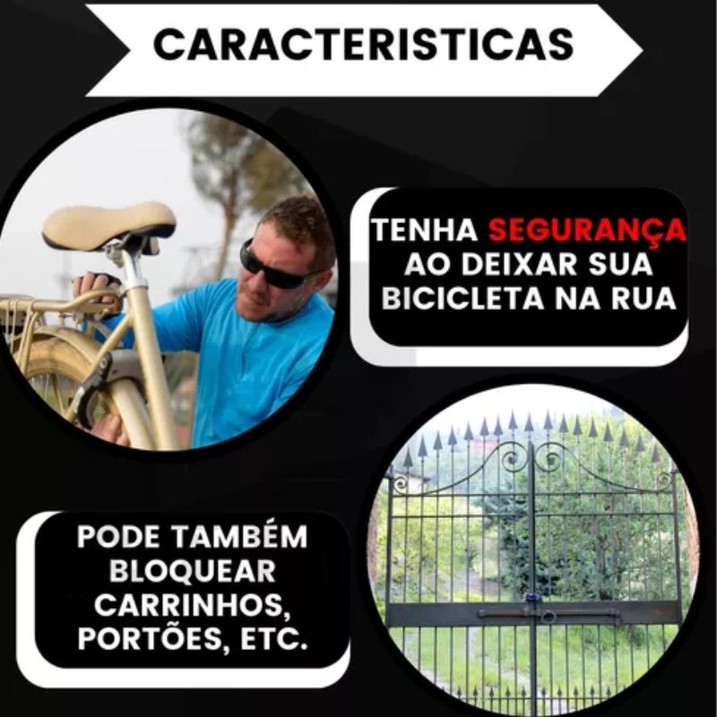 Cadeado Bloqueador Trava de Bicicleta com Chave e Suporte - Cabo de Aço Reforçado